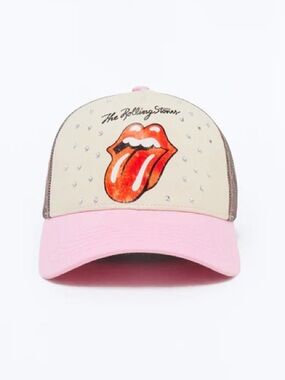 •Neapolitan• Rolling Stones Trucker Hat Pink Mesh | Studded Snapback